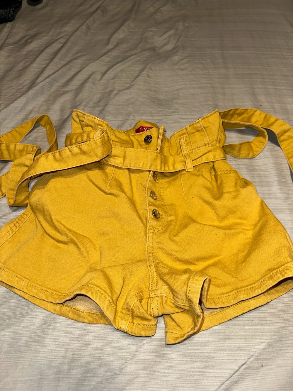 Guess High-Waist Yellow Paperbag Shorts with Belt